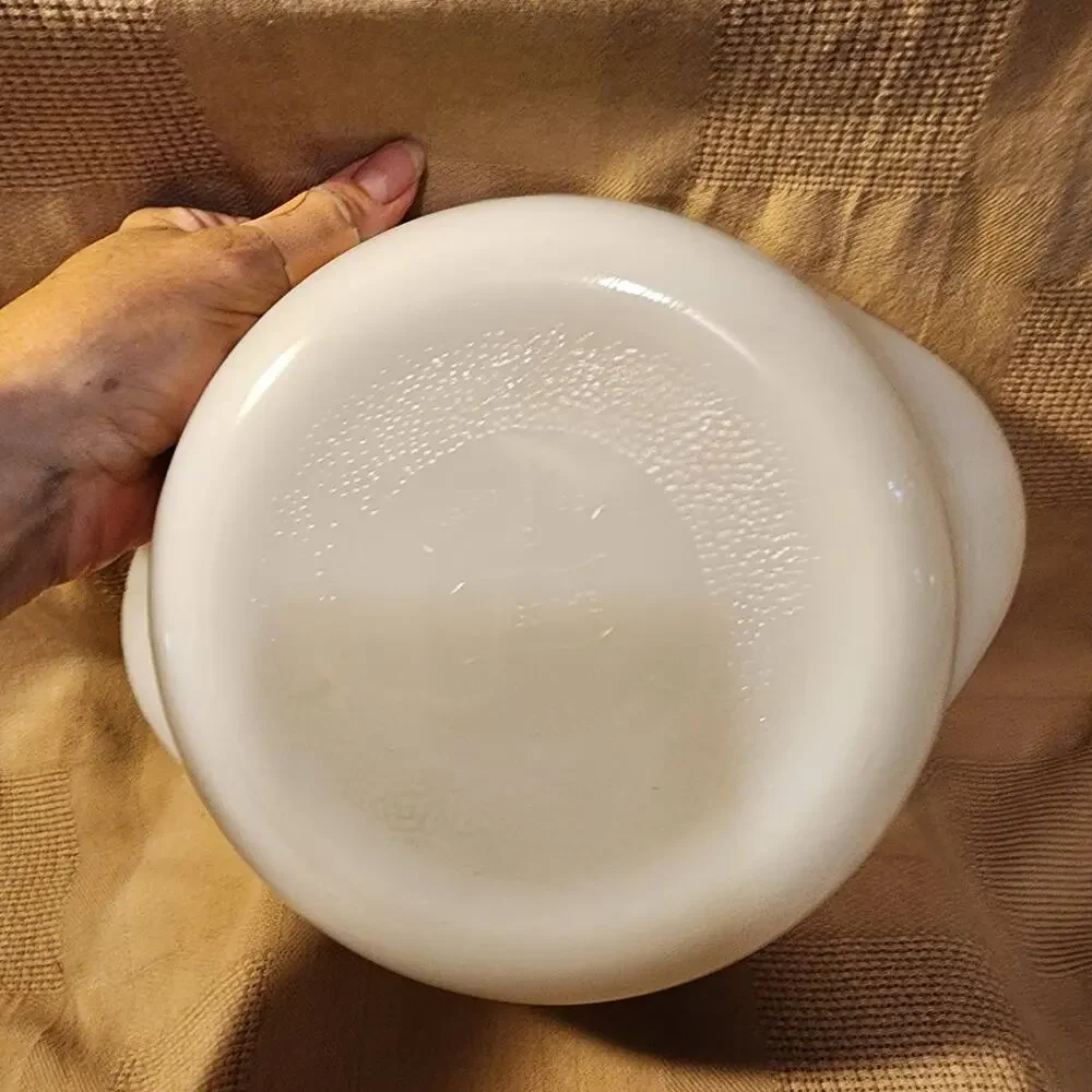 Vintage Glasbake J-2600 Casserole Dish 1.5 Qt Green Daisy Milk Glass USA #82 EUC